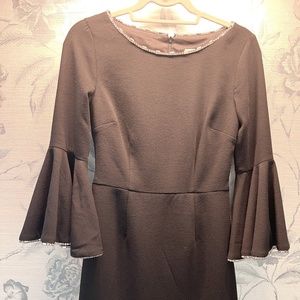 NWT Black Trina Turk crystals on neck and bell sleeve dress, size 0